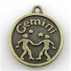 12 zodiac, Alloy pendant, bronze, 17mm dia