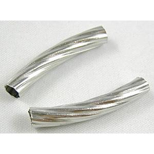 Platinum Plated Light Curving Bracelet, necklace spacer Tube Nickel Free, 5mm dia, 30mm length