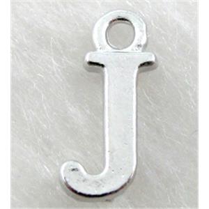 Alphabet pendants, J-letter, alloy, platimun plated, approx 9x13mm, nickel free