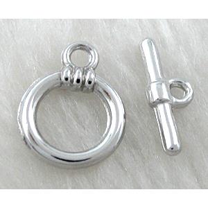 Toggle Clasp, alloy, platinum plated, Lead Free, Nickel Free, 13mm dia, stick: 17mm length, Alloy