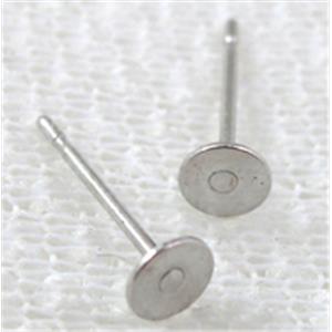 Platinum Plated Copper Flat Pad Posts Earring, Nickel Free, 5mm dia, 12mm length