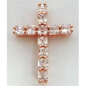 copper bead with zircon, cross, red copper, 20x30mm