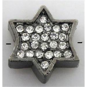 bracelet spacer, alloy bead with rhinestone, black, 14x15mm