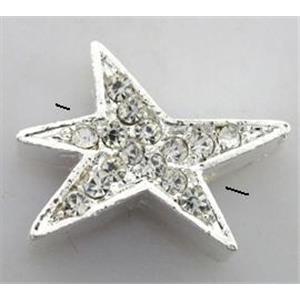 bracelet spacer, alloy bead with rhinestone, silver, 15x18mm