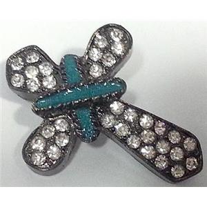 Bracelet bar, cross, alloy bead with rhinestone, black, 26x35mm