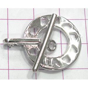 Copper toggle clasps, 24mm dia, stick: 25mm length, color code: F platinum