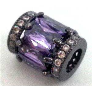 paved zircon copper spacer bead, purple, black plated, approx 9x12mm