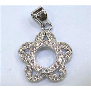 paved zircon copper pendant, platinum plated, approx 18-22mm