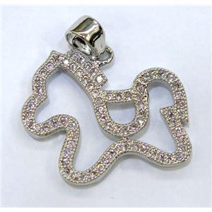 paved zircon copper pendant, platinum plated, approx 20x20mm