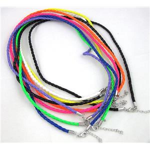 neeklace with leather cord, rhinestone Magnetic Clasp, mixed, approx 4mm dia, 16 inches length