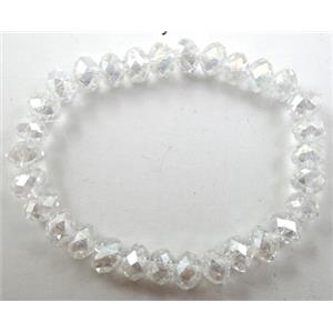 Chinese Crystal Glass Bracelet, stretchy, white, 8mm, 8 inch length
