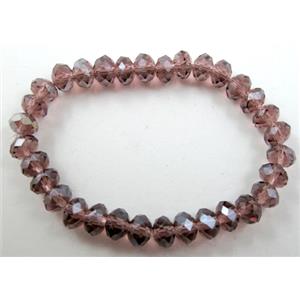 Chinese Crystal Glass Bracelet, stretchy, purple, 8mm, 8 inch length