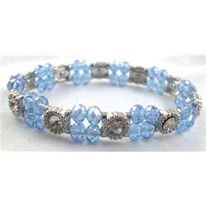 Stretchy Chinese Crystal glass Bracelet, blue, approx 12mm wide, 7 inch(18cm) length