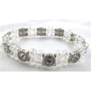 Stretchy Chinese Crystal glass Bracelet, clear, approx 12mm wide, 7 inch(18cm) length