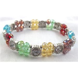 Stretchy Chinese Crystal glass Bracelet, colorful, approx 12mm wide, 7 inch(18cm) length