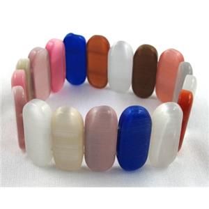 cat eye stone bracelet, stretchy, colorful, 10x25mm, 8 inch length