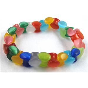 cat eye stone bracelet, stretchy, colorful, 10x10mm, 8 inch length
