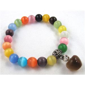 cat eye stone bracelet, stretchy, colorful, 8mm dia, 8 inch length