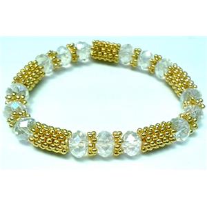 Stretchy Bracelets, chinese crystal bead and alloy snow spacer, 10mm bead, 8 inch length