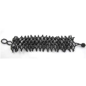 Chinese Crystal glass Bracelet, seed glass bead, black, approx 35mm wide, 7.5 inch(19cm) length