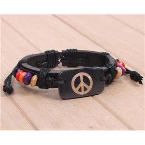 handmade bracelet with leather, alloy bead, approx 16-18cm length