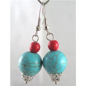 handmade earring with turquoise, copper, alloy bead, approx 30-60mm length