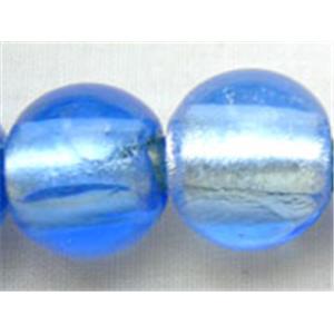Lampwork Glass Beads with silver foil, round, blue, 14mm dia, 28pcs per st