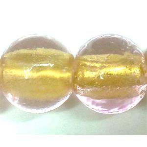 24K Gold Foil Round glass bead, pink, 12mm dia, 33pcs per st