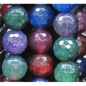 dragon veins agate beads, faceted round, mixed color, 10mm dia, approx 38pcs per st