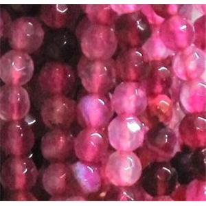 agate beads, faceted round, hot-pink, 4mm dia, approx 98pcs per st