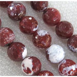 fired agate beads, faceted round, deep-red, approx 6mm dia