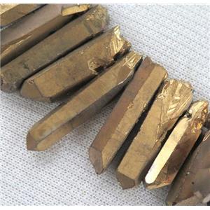 Clear Quartz Bead, stick, gold plated, approx 20-50mm