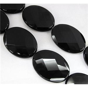 natural Onyx bead, handmade-cutting, faceted oval, black, A-grade, approx 30x40mm