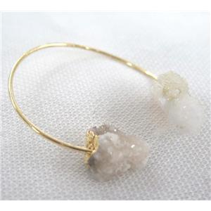 white druzy agate bangle, copper, gold plated, approx 60mm dia