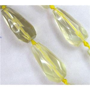 Lemon Quartz beads, light-yellow, faceted teardrop, approx 15-45mm