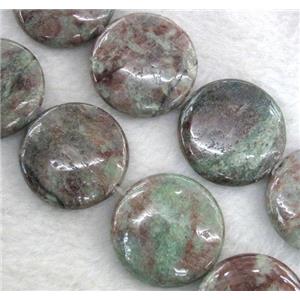 Red Green Garnet Beads, flat-round, approx 10mm dia