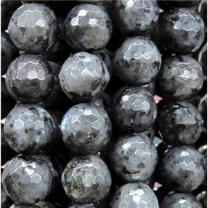 Labradorite stone beads, faceted round, silver-grey, approx 14mm dia, 27pcs per st
