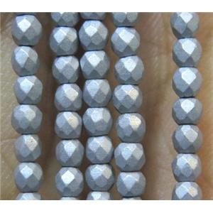 hematite bead, faceted round, dark-silver plated, approx 3mm dia, 15.5 inches