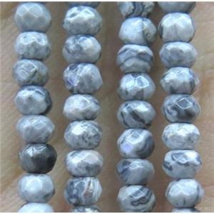 tiny grey Picture Jasper beads, faceted rondelle, approx 4mm dia
