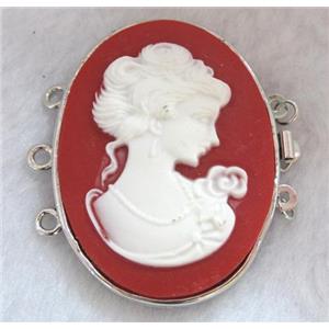 Victorian Lady Portrait Cameo, resin connector for necklace, bracelet, platinum plated, approx 33x42mm