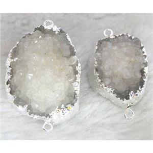 white druzy quartz connector, silver, approx 20x30mm