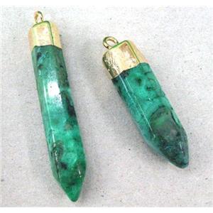 Clear Quartz bullet pendant, green electroplated, approx 6-12mm x 30-50mm