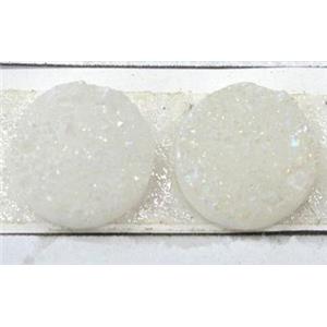white quartz druzy cabochon, flat-round, AB-color, approx 16mm dia