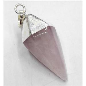 rose quartz pendant, bullet, silver plated, approx 15-38mm