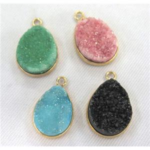 mixed druzy quartz pendant, teardrop, approx 15-20mm