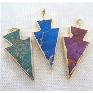Sea Sediment jasper pendant, arrowhead, mixed color, approx 20-60mm