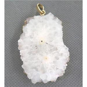 white druzy solar quartz pendant, freeform slice, gold plated, approx 15-40mm