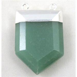 green aventurine pendant, bullet, silver plated, approx 20-30mm