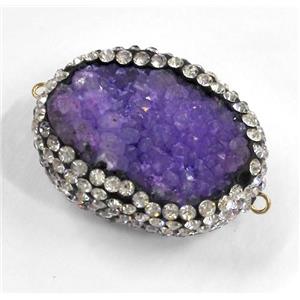 purple druzy quartz connector with rhinestone, freeform, approx 20-25mm