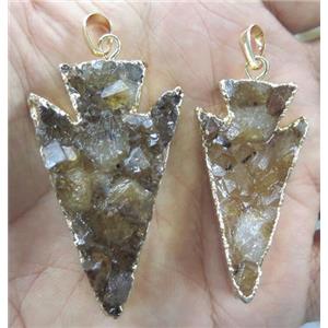 Citrine Druzy arrowhead Pendant, gold plated, approx 20-60mm